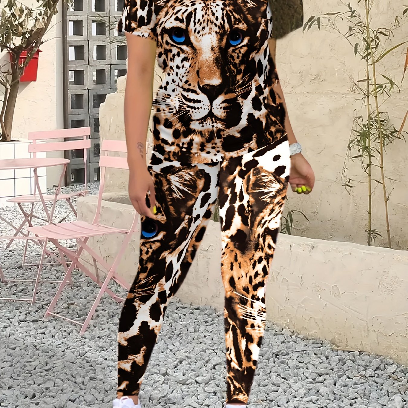 Image of Leopard Print Spring/summer New Casual Two-piece Set For Women