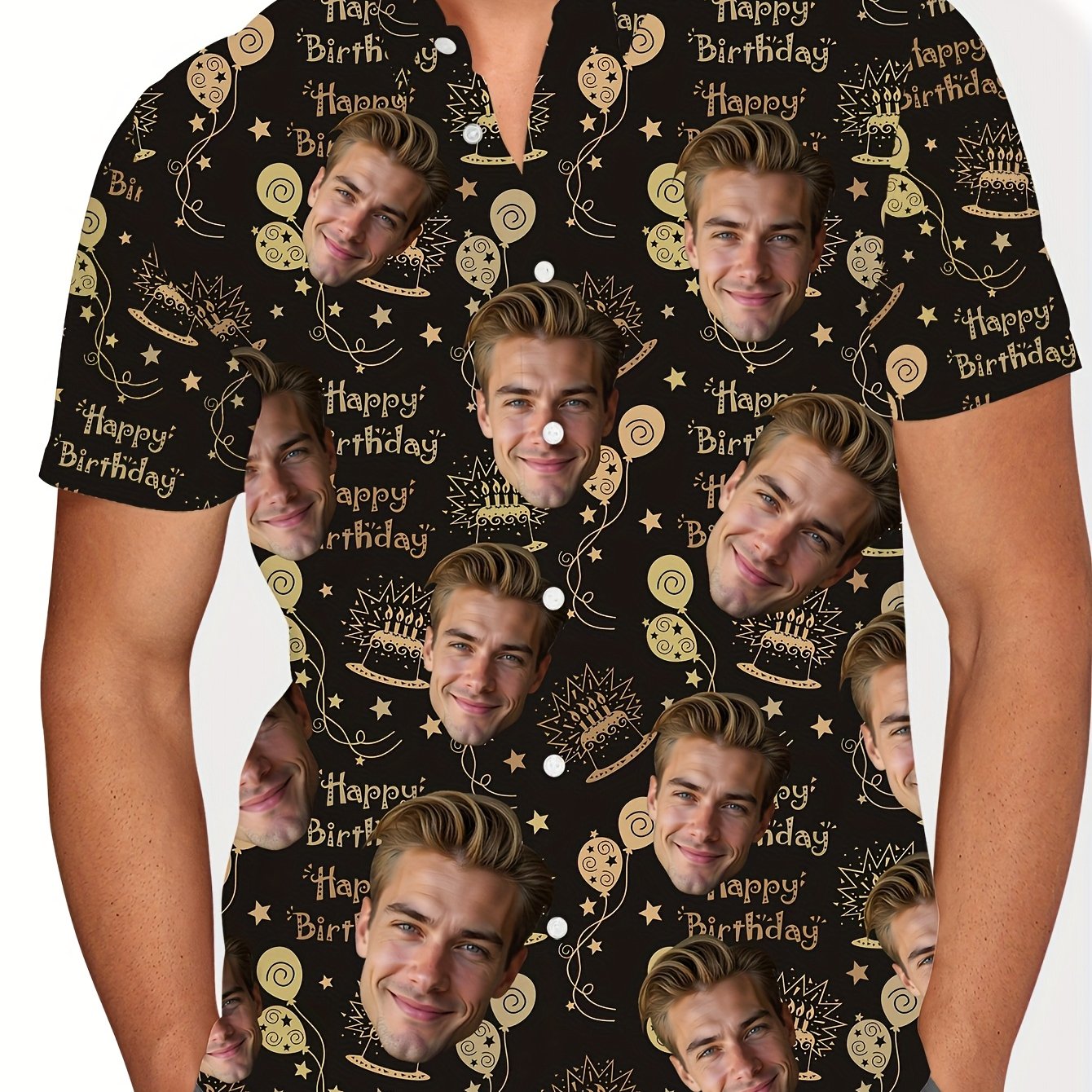 TEMU Customizable Men's Casual Hawaiian Birthday Shirt With Personalized â Short Sleeve, Loose Fit, Button-up, Full Print, Perfect Gift For Him,