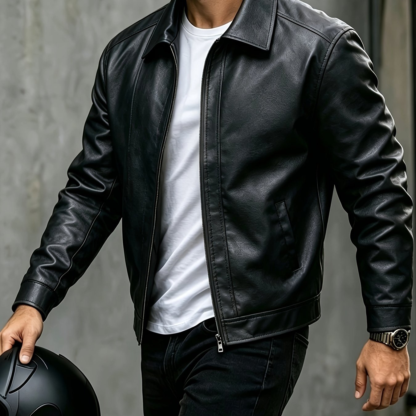 TEMU Men's Jacket, Casual Lapel Zip-up Outerwear, Soft And Smooth Material, Spring/autumn Fashion Trend Motorcycle Style, Lightweight Windproof For