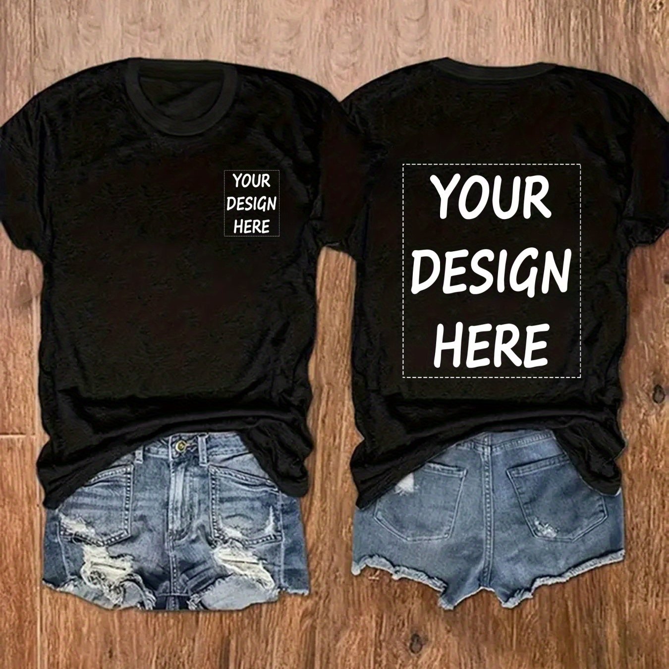 TEMU Customizable Photo & Text Print Women's Casual Short Sleeve T-shirt - Breathable , Round Neck, Multiple Colors For Weddings, Parties, Team