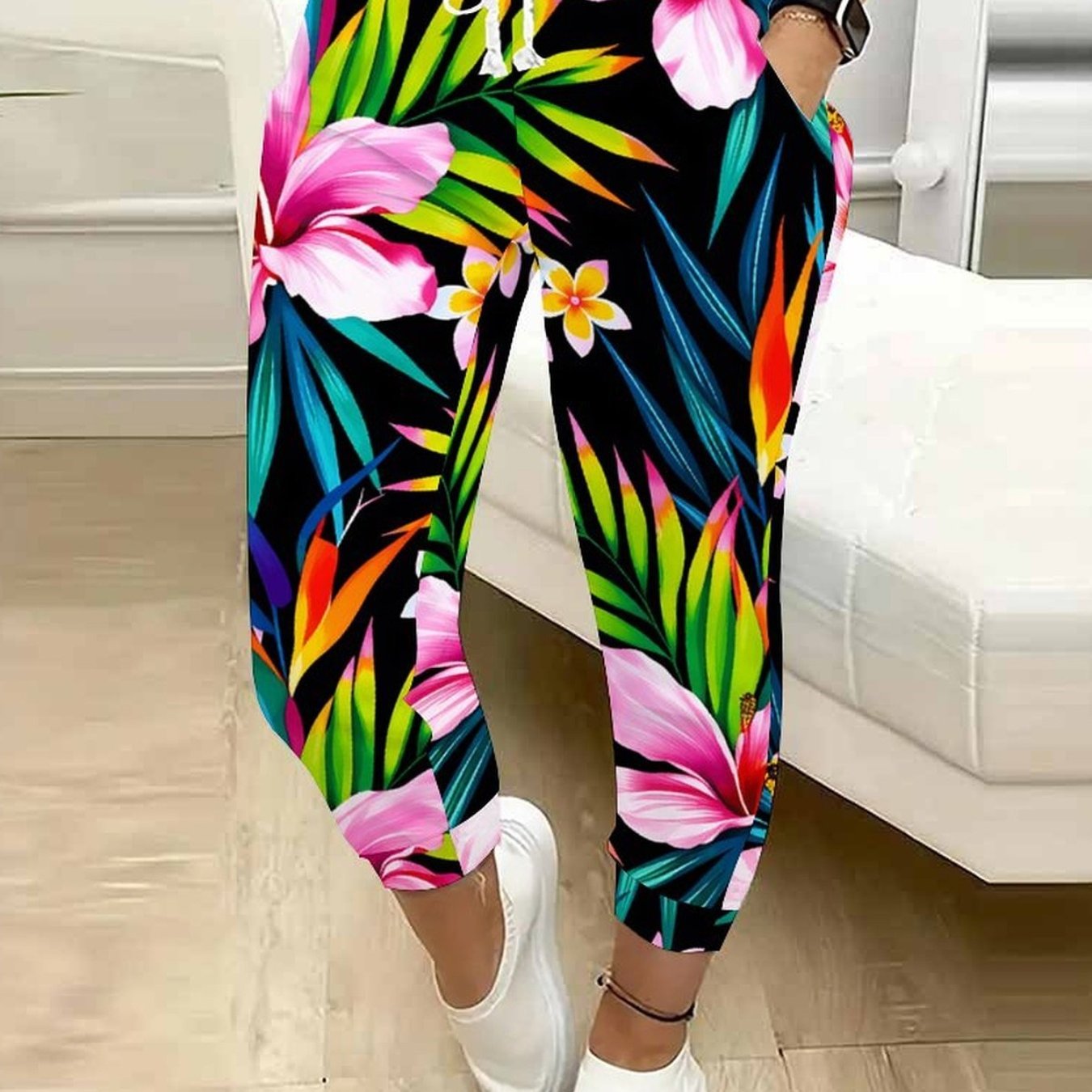 TEMU Classic Women's Casual Drawstring Pants With Flowers, Trees, Geometric Shapes, 250th Anniversary Celebration, Moon And Stars, Tie Dye Print,