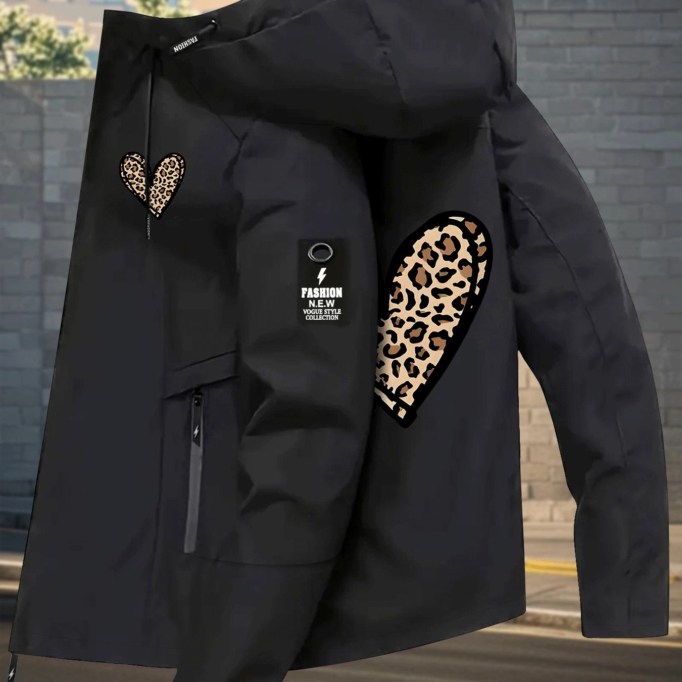 E-shop Windjacke für Damen im Stil mit Leopardenmuster Herz, leichte, locker geschnittene, vielseitige Alltags-Oberbekleidung