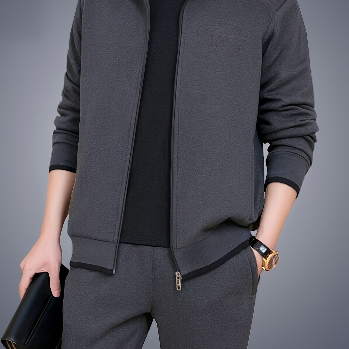 TEMU Trendy Sports Outfit Sets, Stand Collar Long Sleeve Zip Up Jackets & Waist Sweatpants For Outdoor Casual, And Autumn