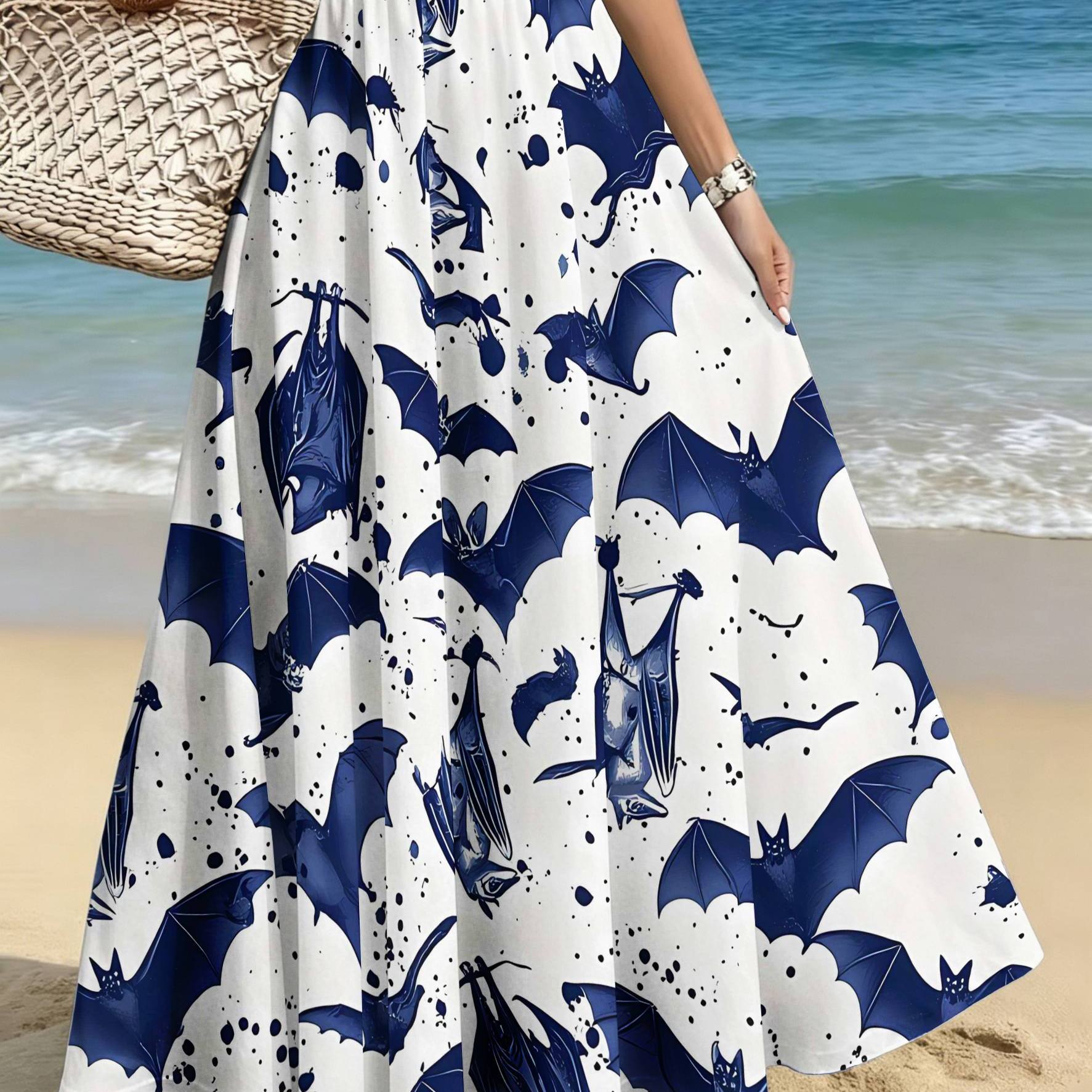 TEMU Plus Size Women's Elegant Fashion Skirt, Casual Printed Midi Skirt, Dark Blue Print, /casual/date/party/beach Women's Skirt, Mother's Day Gift,