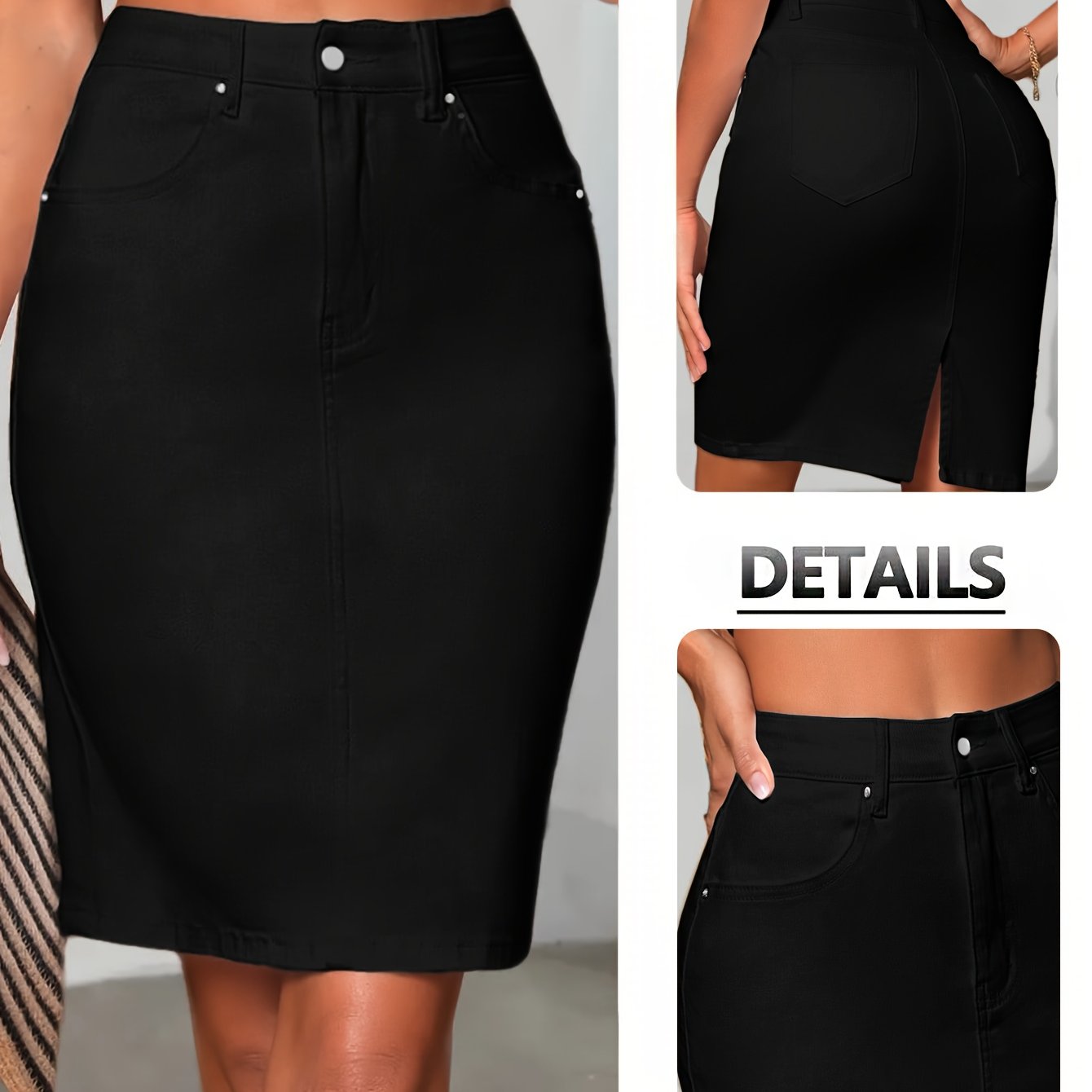 E-shop Damen Plus Size High-Waist Denim Rock mit schrägen , super dehnbar & Slim Fit, lässig und vielseitig für Arbeit und Freizeit, vielseitig für