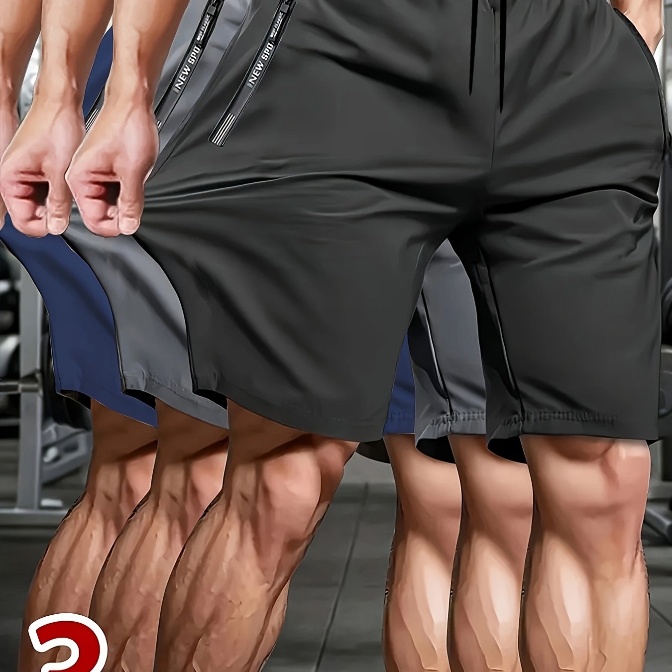 TEMU 3pcs Men's Casual Sports Jogging Shorts, Double-sided Flower Zipper Pockets, Drawstring At The Waist, Very Suitable For Gym Training, , Summer