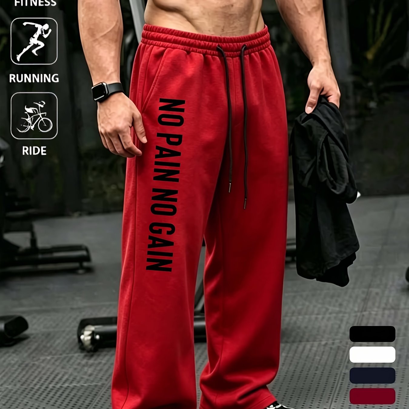TEMU Men's Loose-fit Straight-leg Jogger Pants With Lettering Tapered Waist - Comfortable Athletic Trousers, Durable Machine-washable Fabric Suitable
