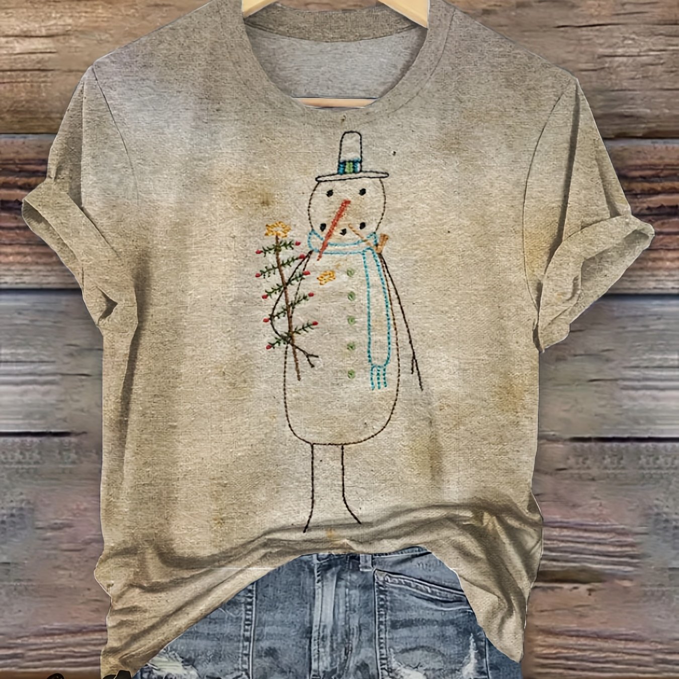 TEMU Women's Casual Short Sleeve Blouse, Trendy Printed Tee, Holiday Theme, European And , Women's Relaxed Top, Comfortable Material, Ideal For Wear