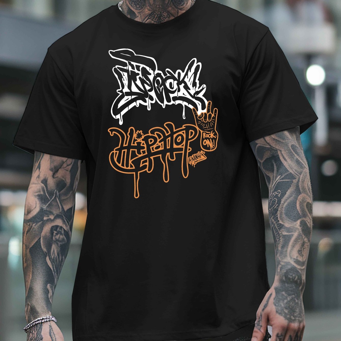 TEMU Hiphop Men's Summer Short-sleeved T-shirts, Fashionable And Trendy Printed Men's Bottoming Shirts, Male Teenagers' Spring And Summer Round Neck