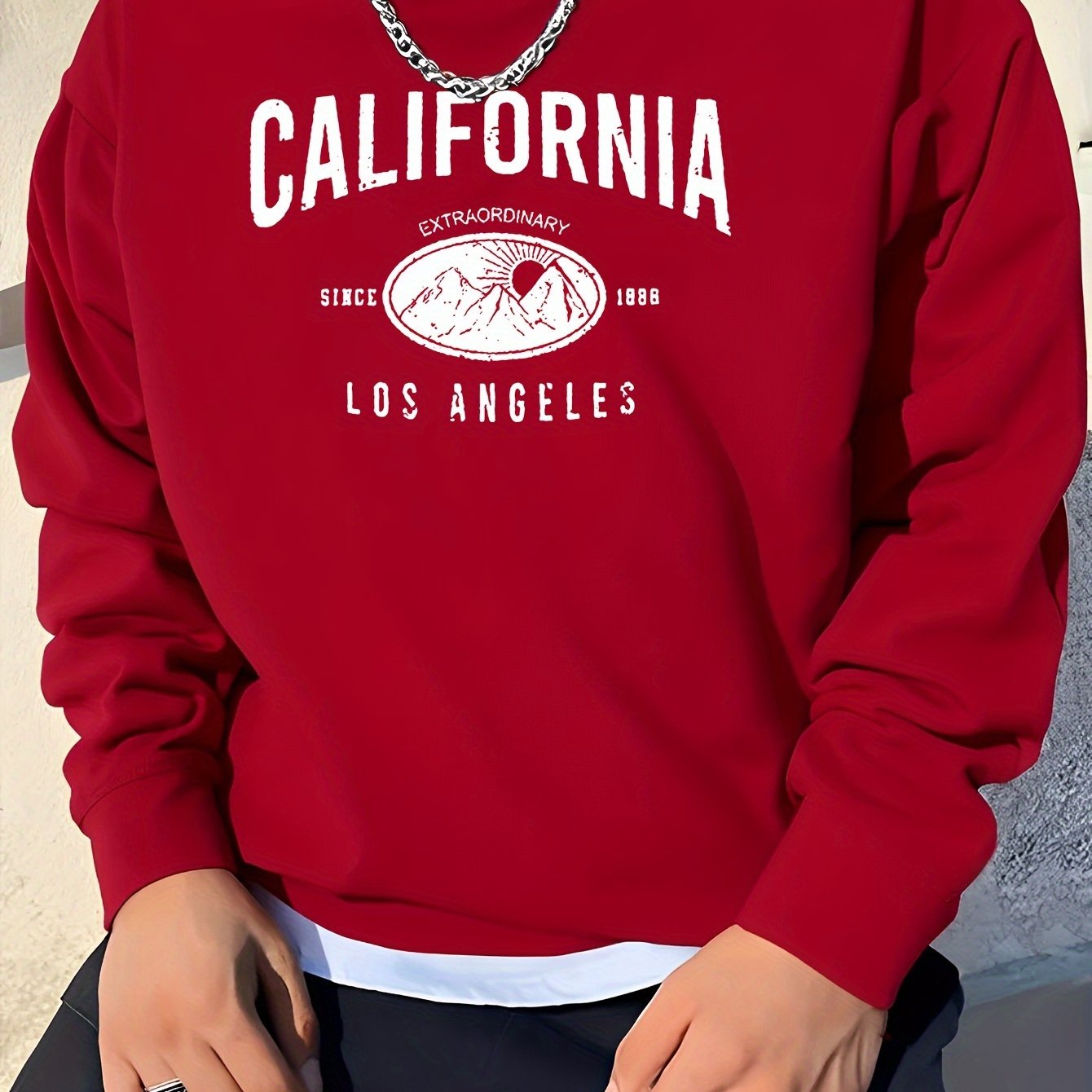 TEMU Men's Fashion California Letter Print Sports Casual Versatile Long Sleeve Round Neck Sweatshirt