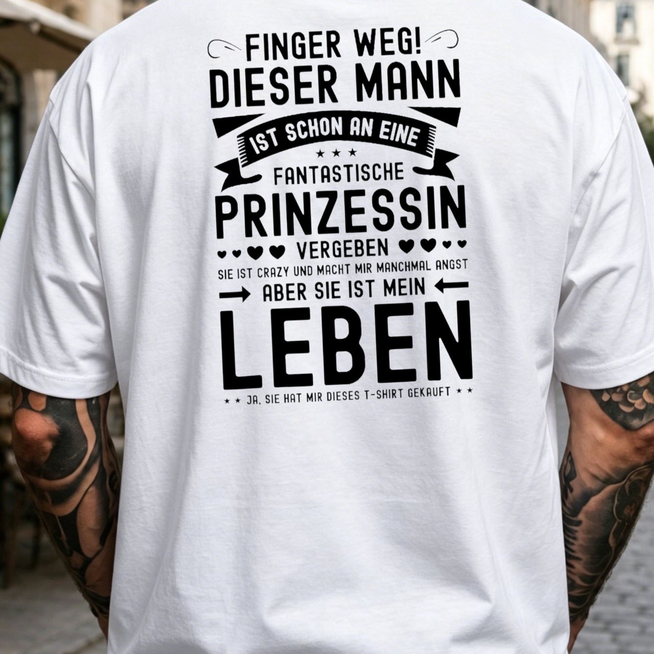 Image of Men's T-shirts Finger Weg By A Princess T-shirt German Husband Princess Quote Style Back Print T-shirt Back Print T-shirt