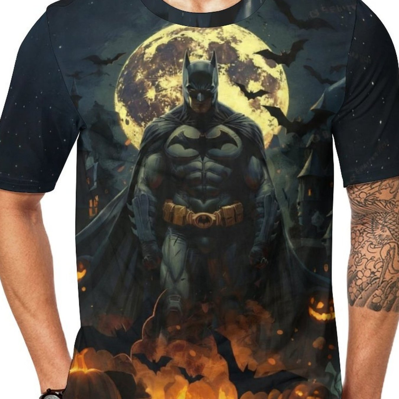 Authorized Warner Men's T-shirt With 3d Full-print Batman Design, Fabric Comfortable Thoughtful Details Sweat-absorbent And Breathable Fabric Suitable For Leisure, Work, Dating, , Vacations, Plus Size