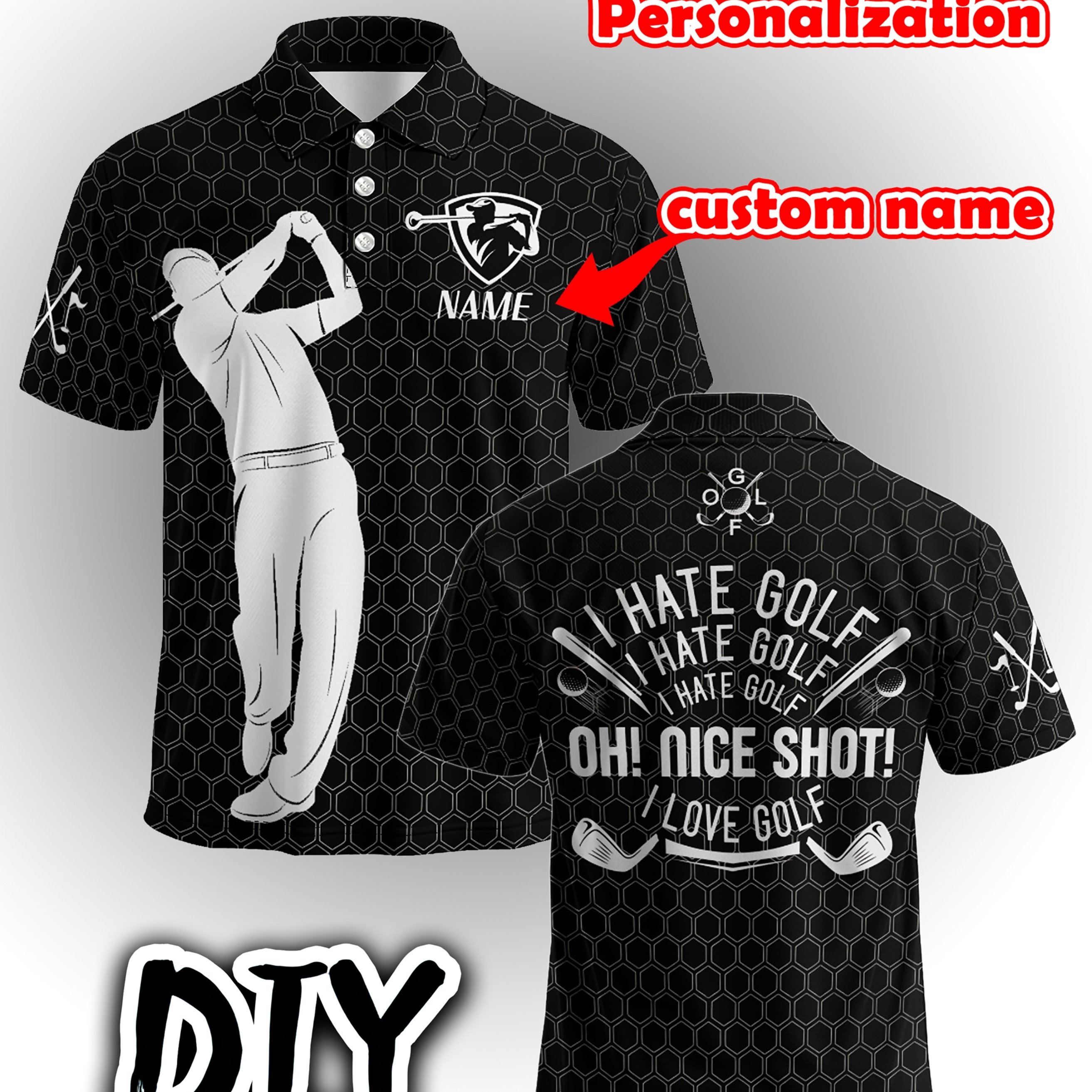 TEMU Men's Custom Golf Style Shirt, Breathable Polyester Fabric, Short Sleeves Printed With Name, Team Name, Suitable For Golf Courses, Parties, Or