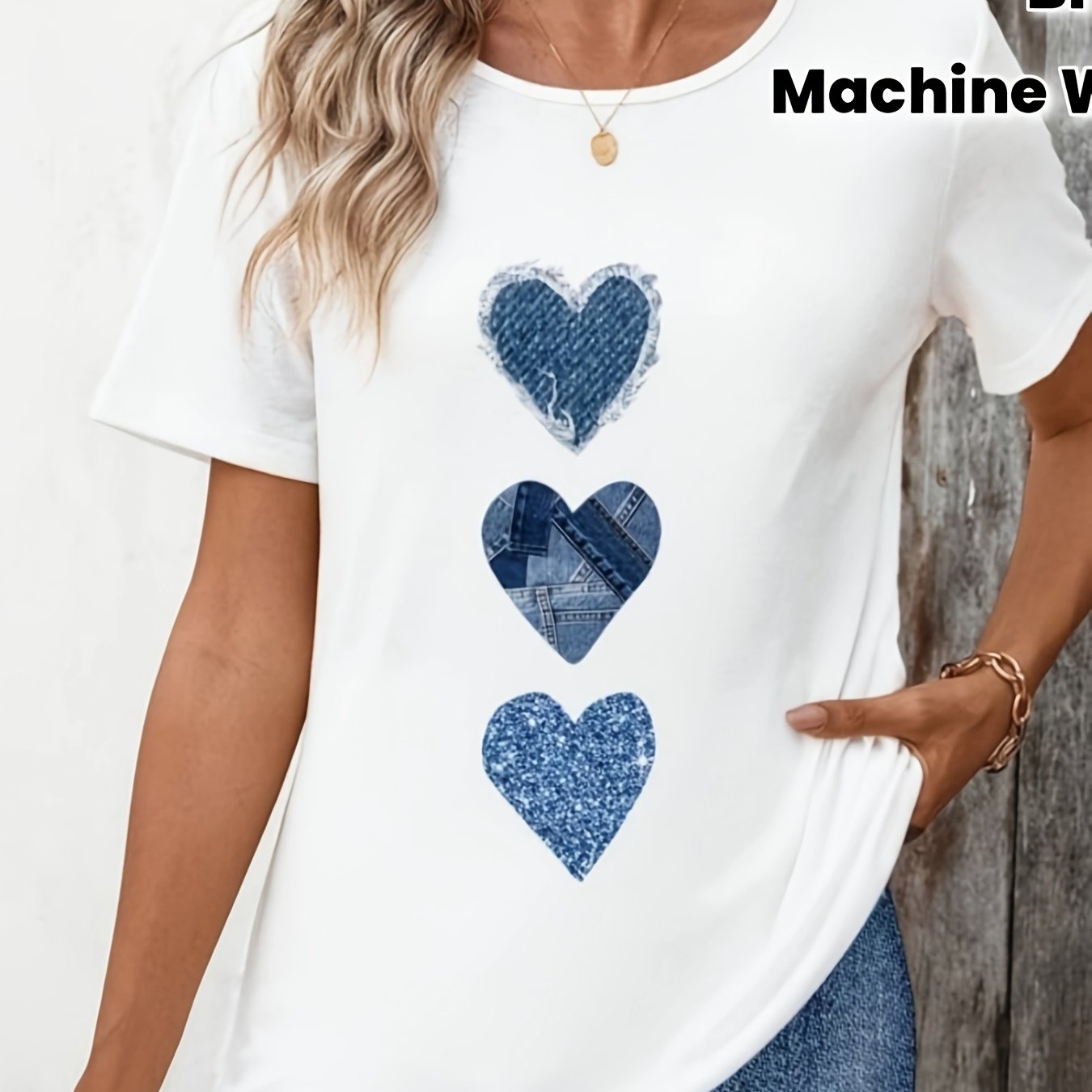 TEMU Plus Size - Plus Size - Casual T-shirt For Women In White And Blue With - Comfortable And Breathable, Ideal For Everyday Use, Perfect For Spring