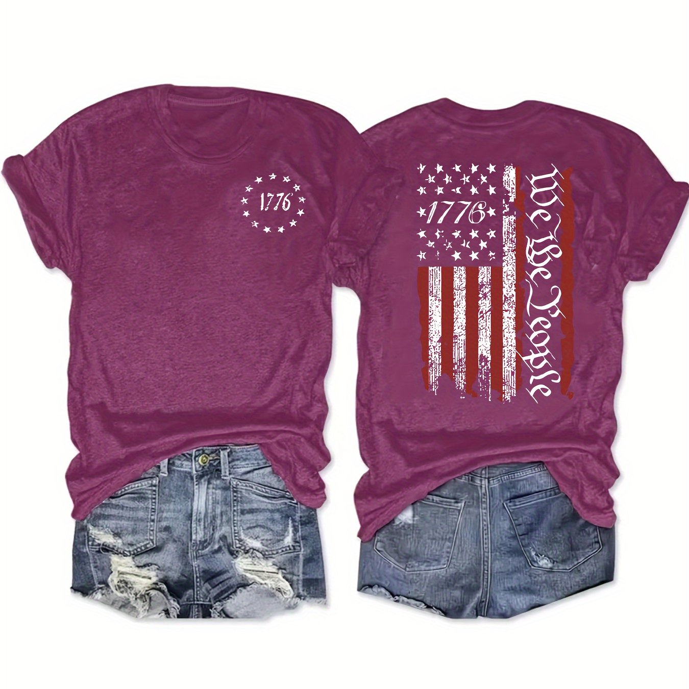 TEMU Letter Print T-shirt, Short Sleeve Crew Neck Casual Top For Summer & Spring, Women's Clothing