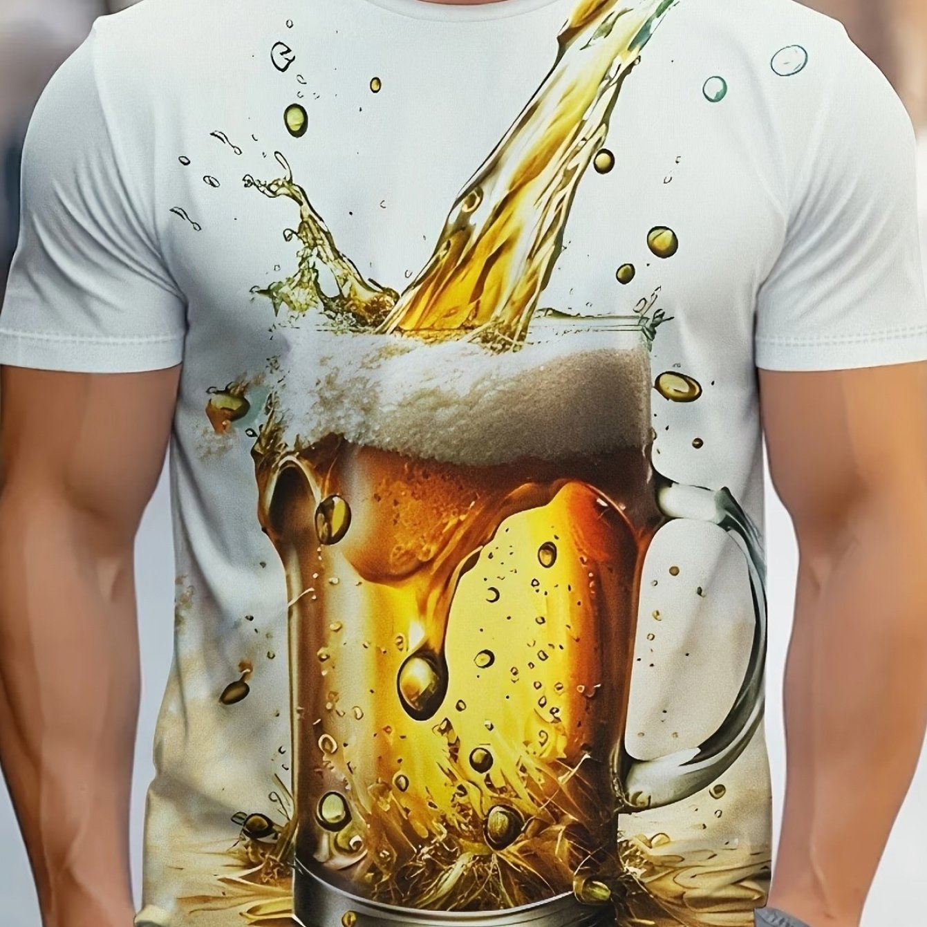 TEMU Men's Beer Print T-shirt, Casual Short Sleeve Round Neck Tee, Men's Outdoor Apparel