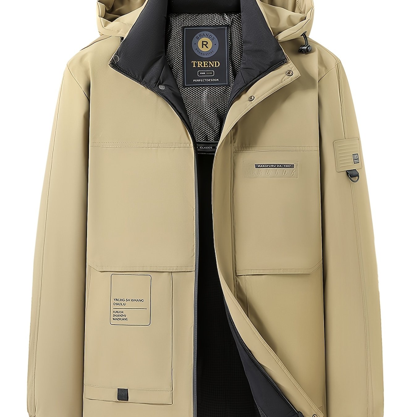 Men's Plus Size Mid-Length Padded Warm Jacket, Loose Fit
