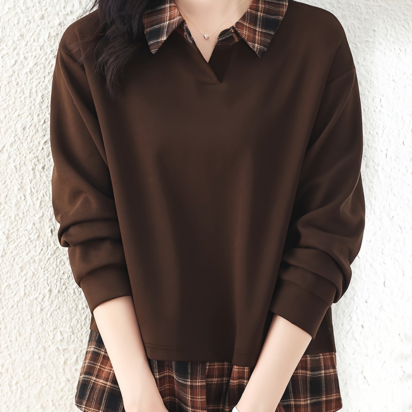 TEMU Spring/autumn Women's Casual Artistic 2-in-1 Look Spliced Daily Sweatshirt