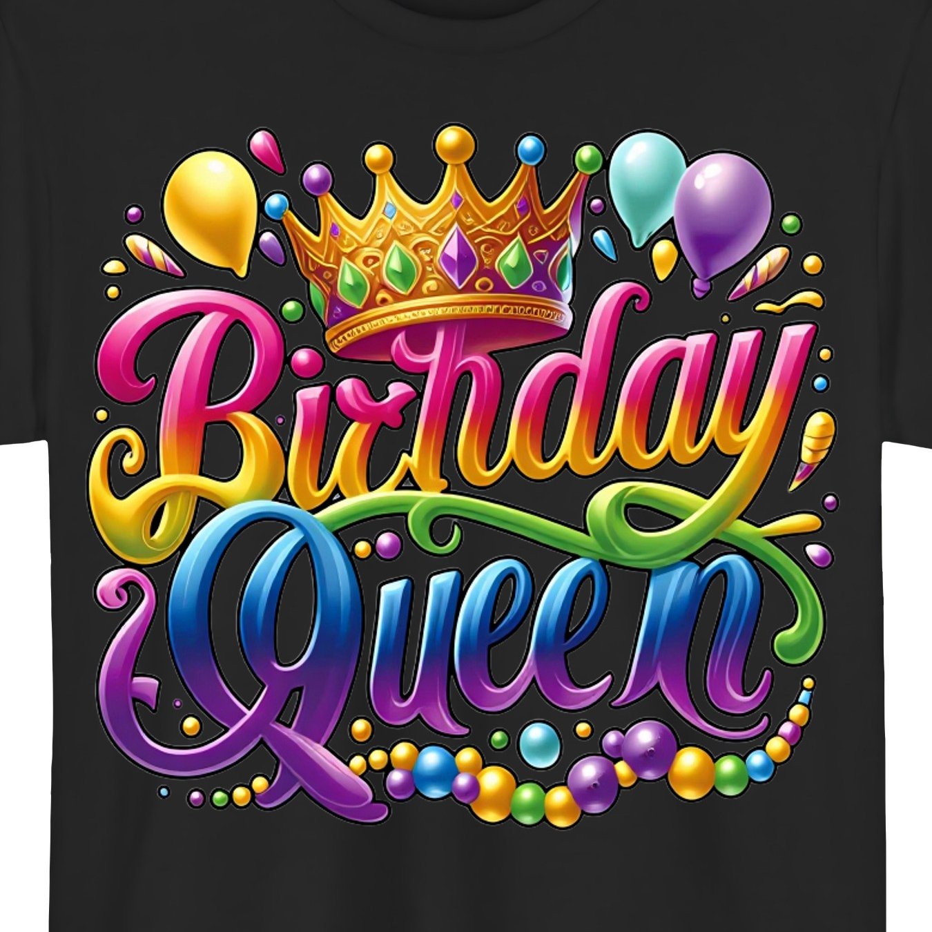 TEMU For Man And Womengraphic T-shirt 'birthday Queen, Round Neck Design, Colorful Balloon And Crown Print, Suitable For Daily Casual Wear, Home