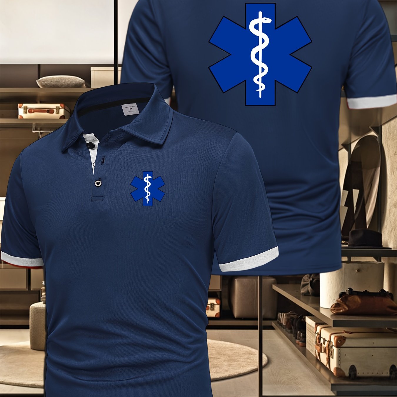 TEMU Men's Casual Shirt With Motorcycle, Car And Garter Snake Logo Printed Collar For Sports Or Business Formal Wear, Sports Apparel, Everyday Shirt,