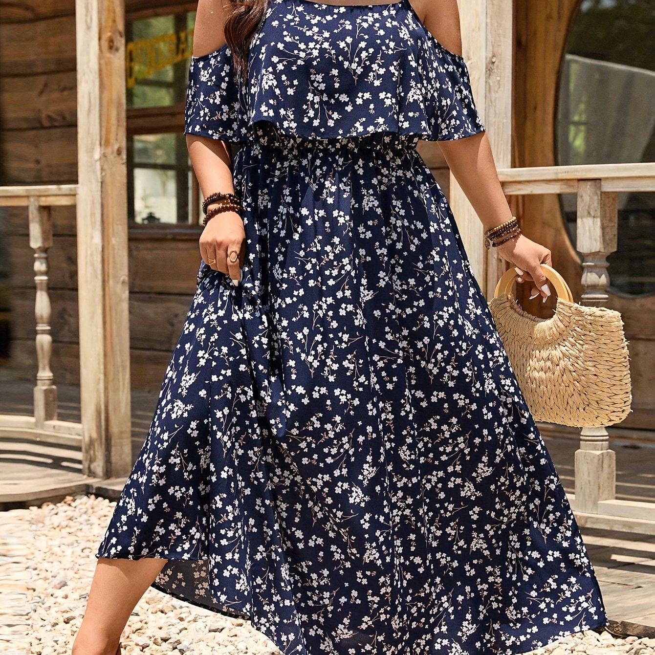 TEMU Plus Size, Plus Size Women's Off-the-shoulder Elegant Camisole Dress