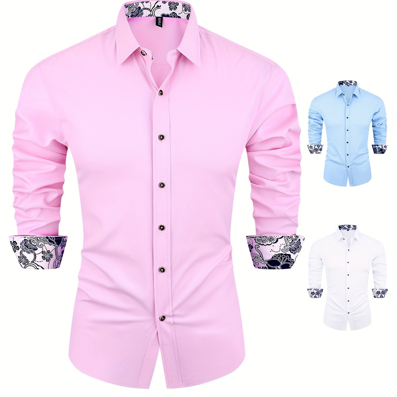 Men's Casual Long Sleeve Shirt | Spring/fall Season, Polyester , Non-stretch Fabric, Color Block Pattern, Single Breasted Plaquet, Regular Fit, Casual