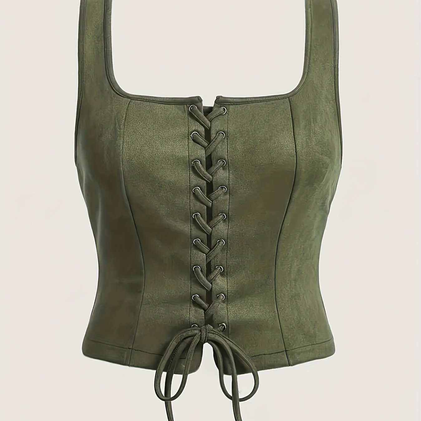 E-shop Plus Size, Damen Vintage Schnür-Crop-Top, Elegantes Uni-Farbenes Quadrat-Ausschnitt-Top, Ideal für Frühling Sommer, Damenbekleidung