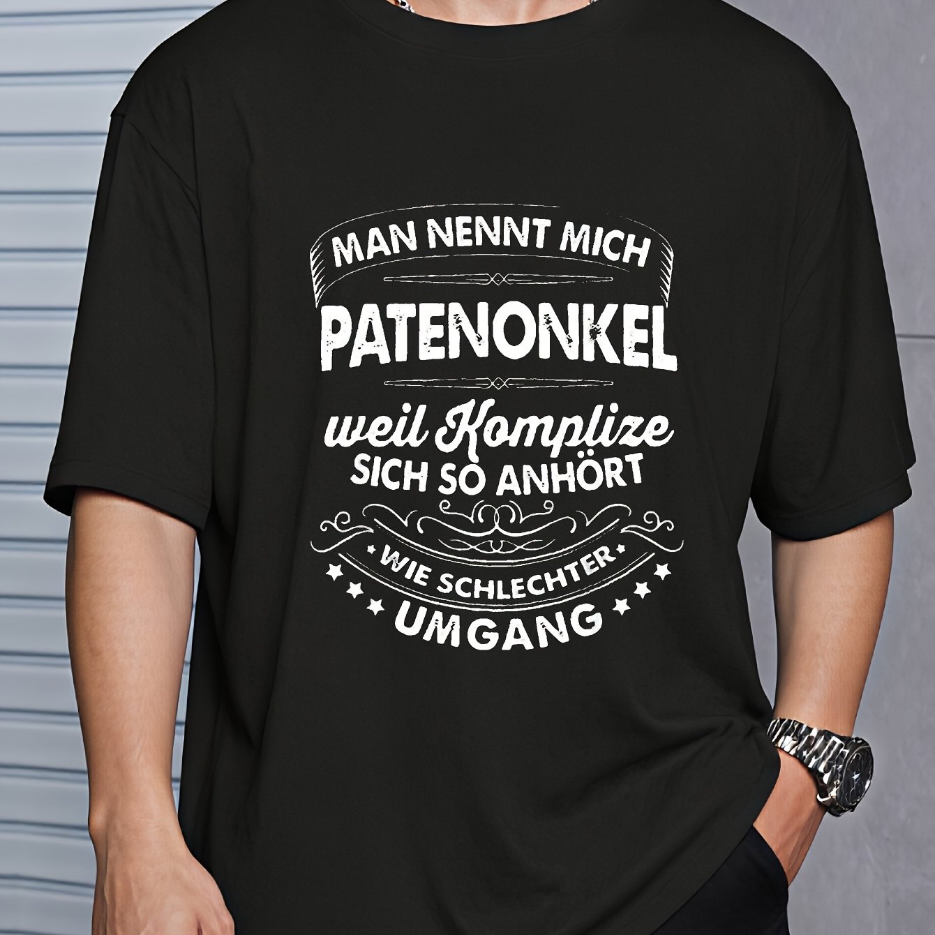 Image of German Uncle Family Event Gift Text Graphic Men Printed T-shirt, Ordinary Heat Transfer Printing, Casual , Holiday Gift Basic Top