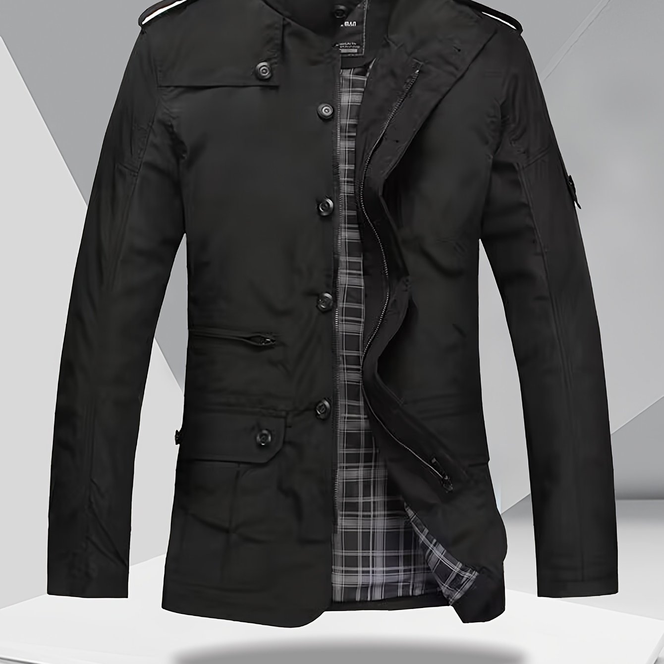 TEMU Spring Men's Casual Cargo Collar Jacket Top Windproof Multi-pocket Outerwear Men's Fashion Versatile Thin