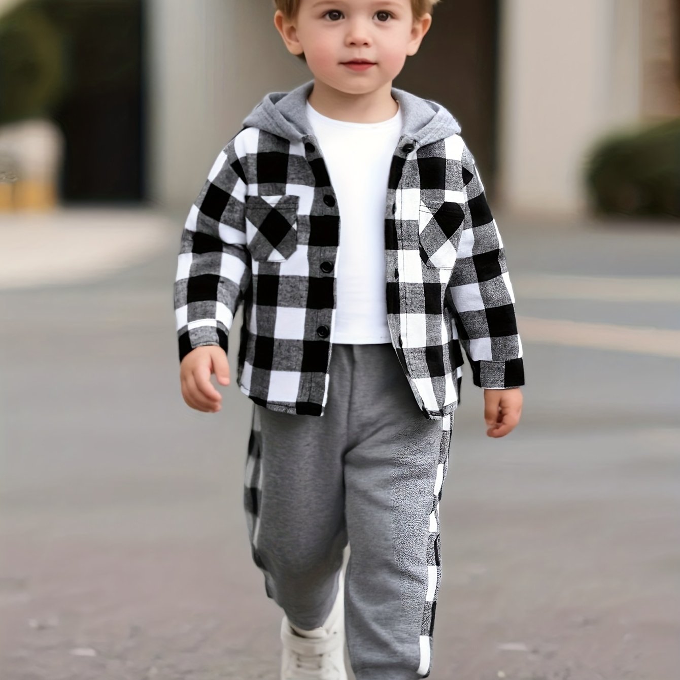 2-piece Boys' Front-button Hoodie + Sweatpants Set, Autumn/winter Wear, Perfect For Outdoor