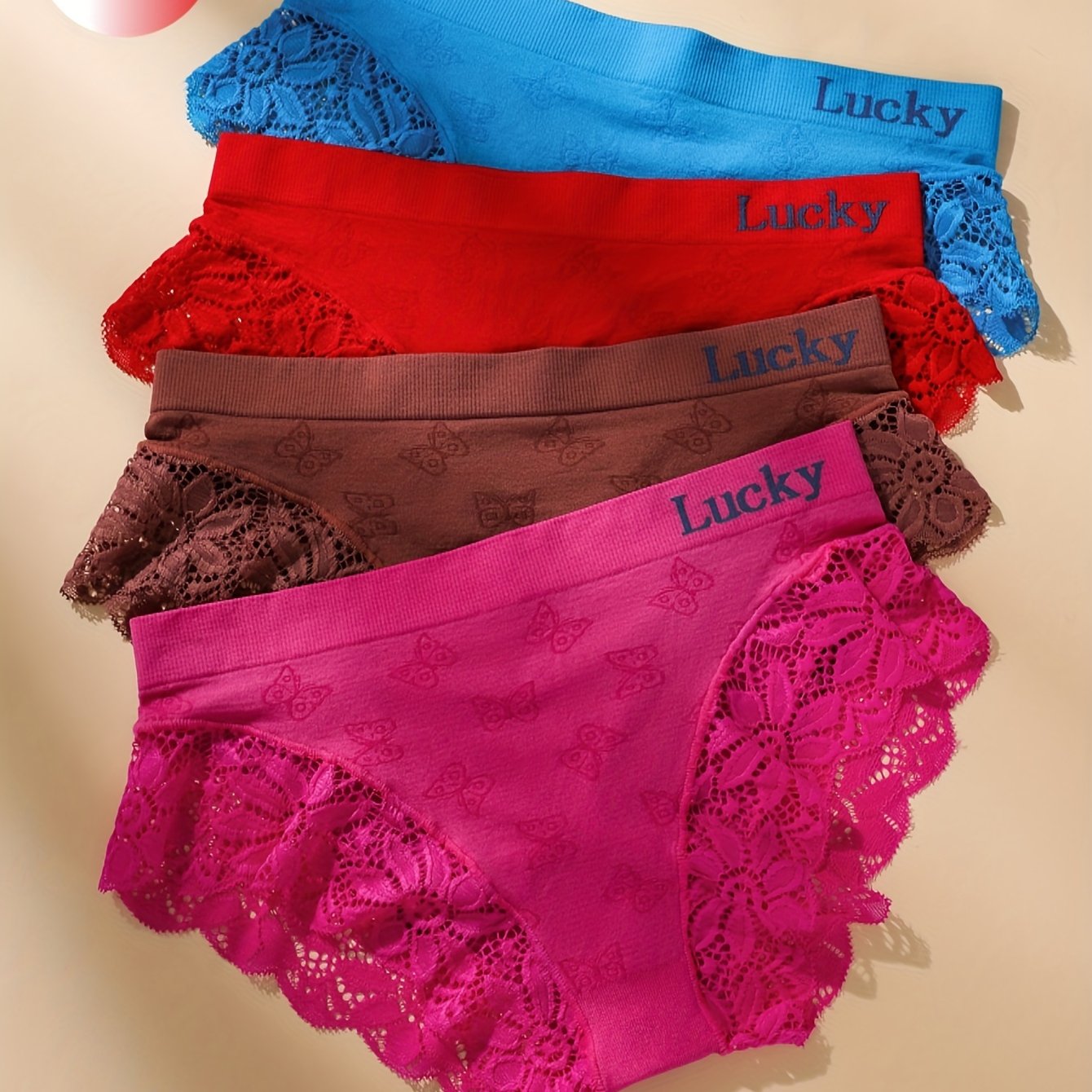 TEMU 4pcs Mixed Color Seamless Breathable Sweat-absorbent Lace Trim Ultra- Lace Triangle Panties For Women, Hollow-out Low-waist Underwear