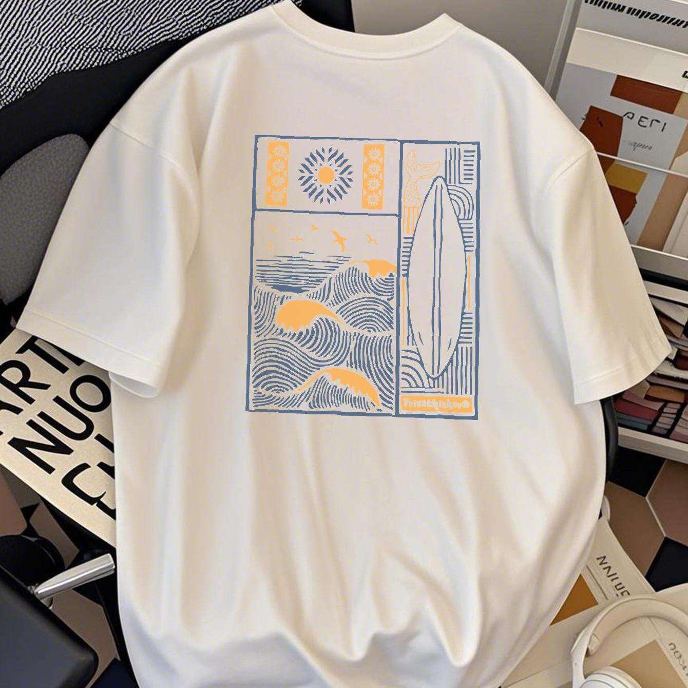 Image of Print Men T-shirts 230gsm Heavyweight 100% Cotton Clothing Fashion Brand Tees Short Sleeve Casual For Man Tops Tshirts Oversize
