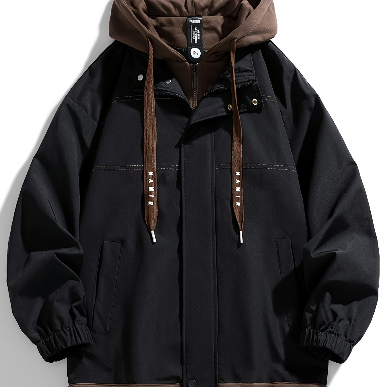 E-shop Neuer Frühling/Herbst 2-in-1 Look Kapuzen-Windbreaker für Herren, Jugendmode Markenoberteil, Arbeitsjacke, Casual Color-Block-Design mit