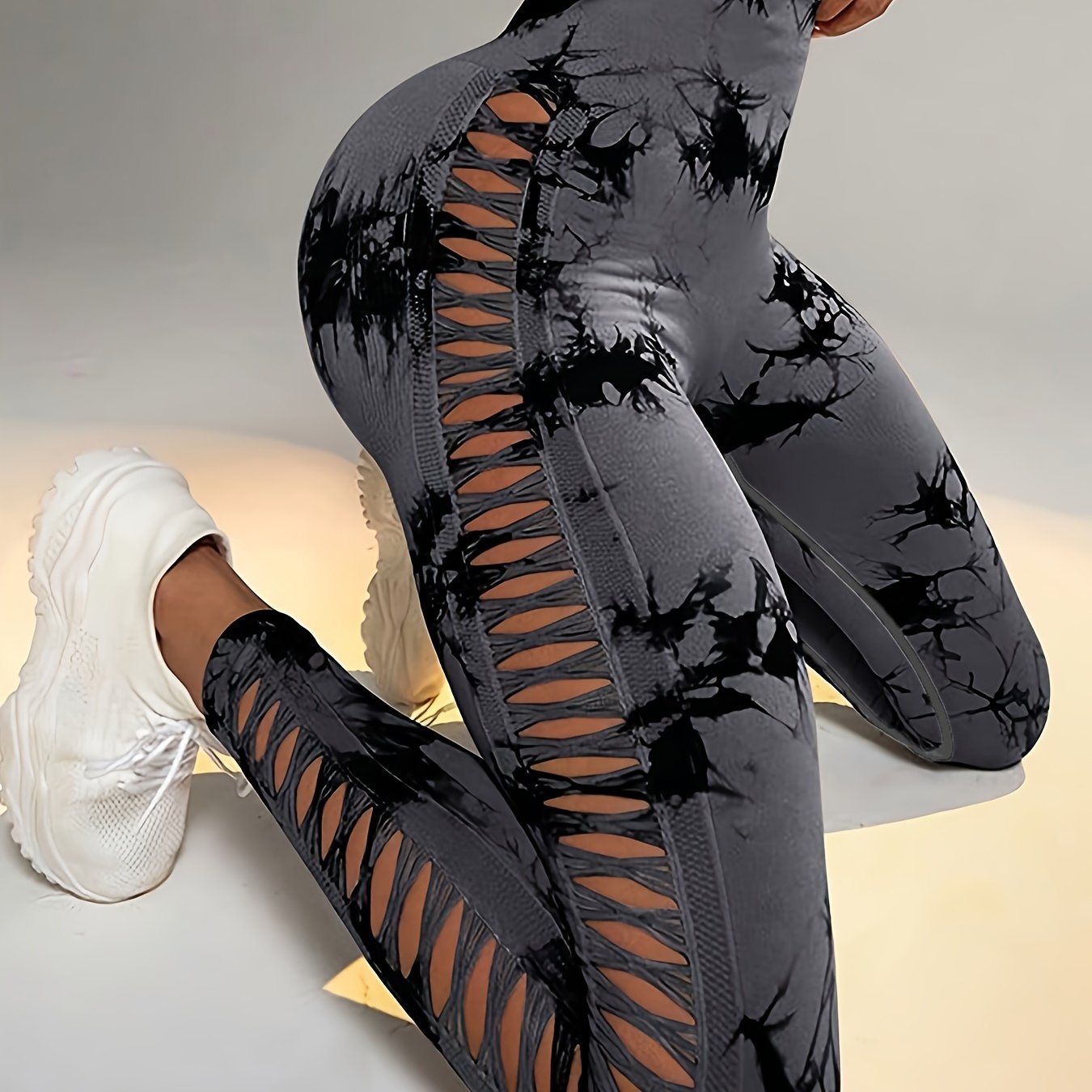 Seamless Tie-dye Hollow High-waist -lifting Athletic Yoga Fitness Long Pants Ankle Pants