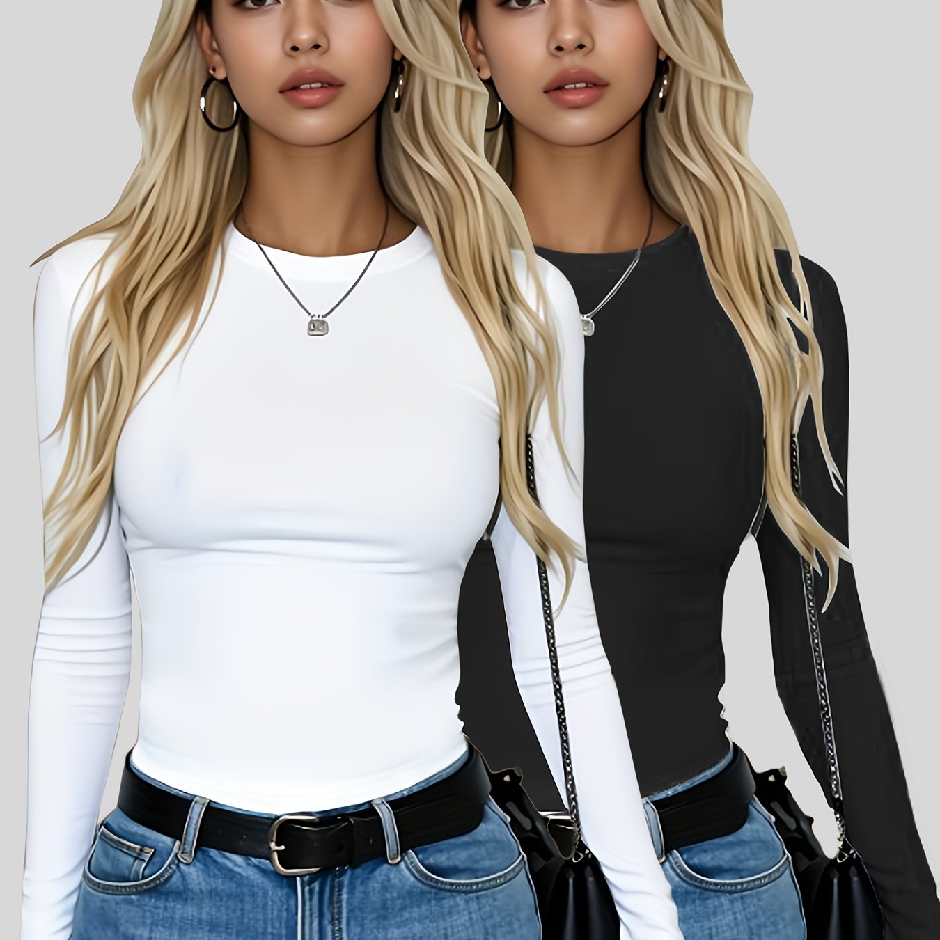 TEMU Spring And Autumn Women' Color Layering Tops, Multi-pack, Style, Soft And Resistant To Deformation, Machine Washable, Trendy For Layering And