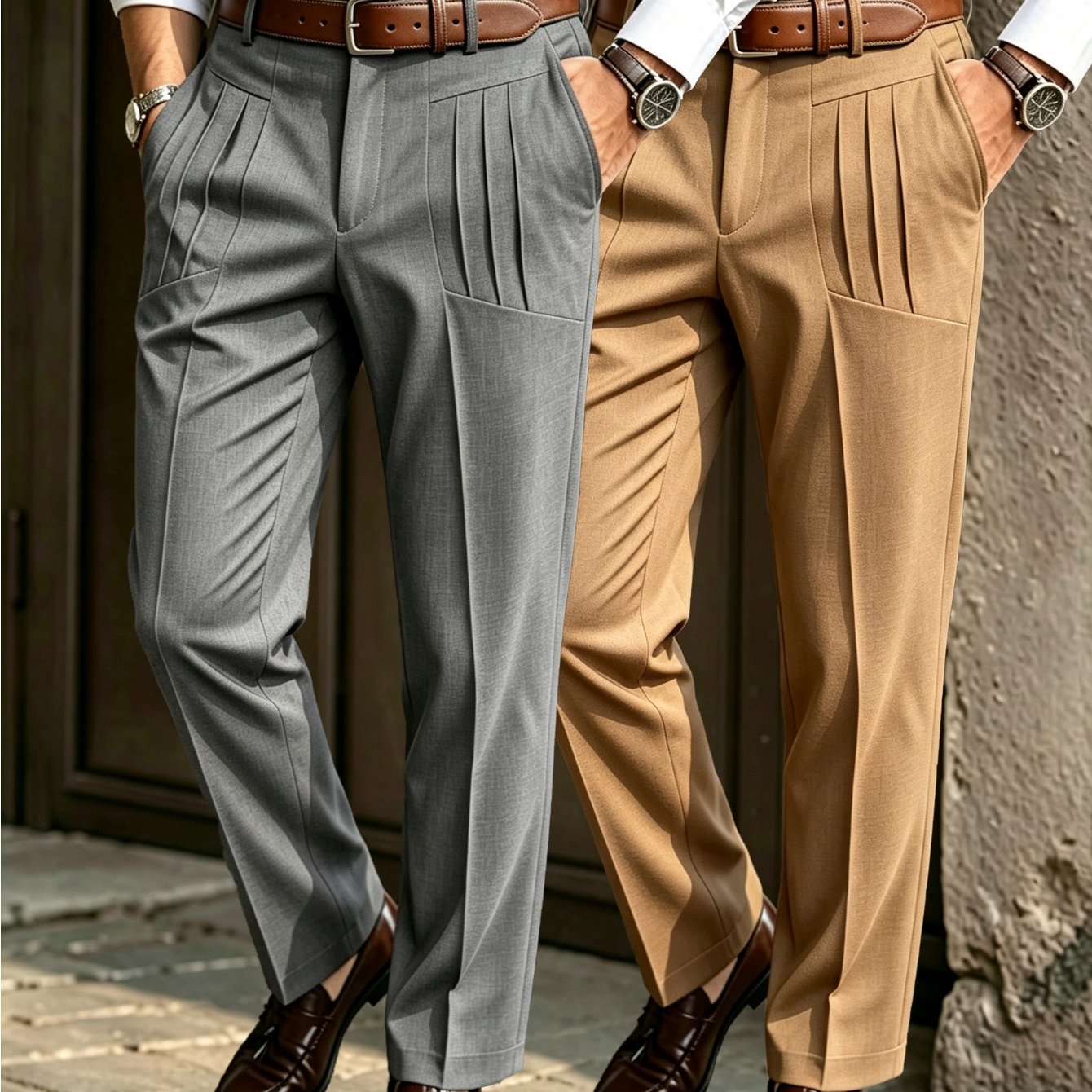 TEMU 2pcs Men's Mid-waist Multi-panel Pleated Trousers, Straight-leg Draped Suit Pants For Business Commuting, Casual, Office, And Formal Wear
