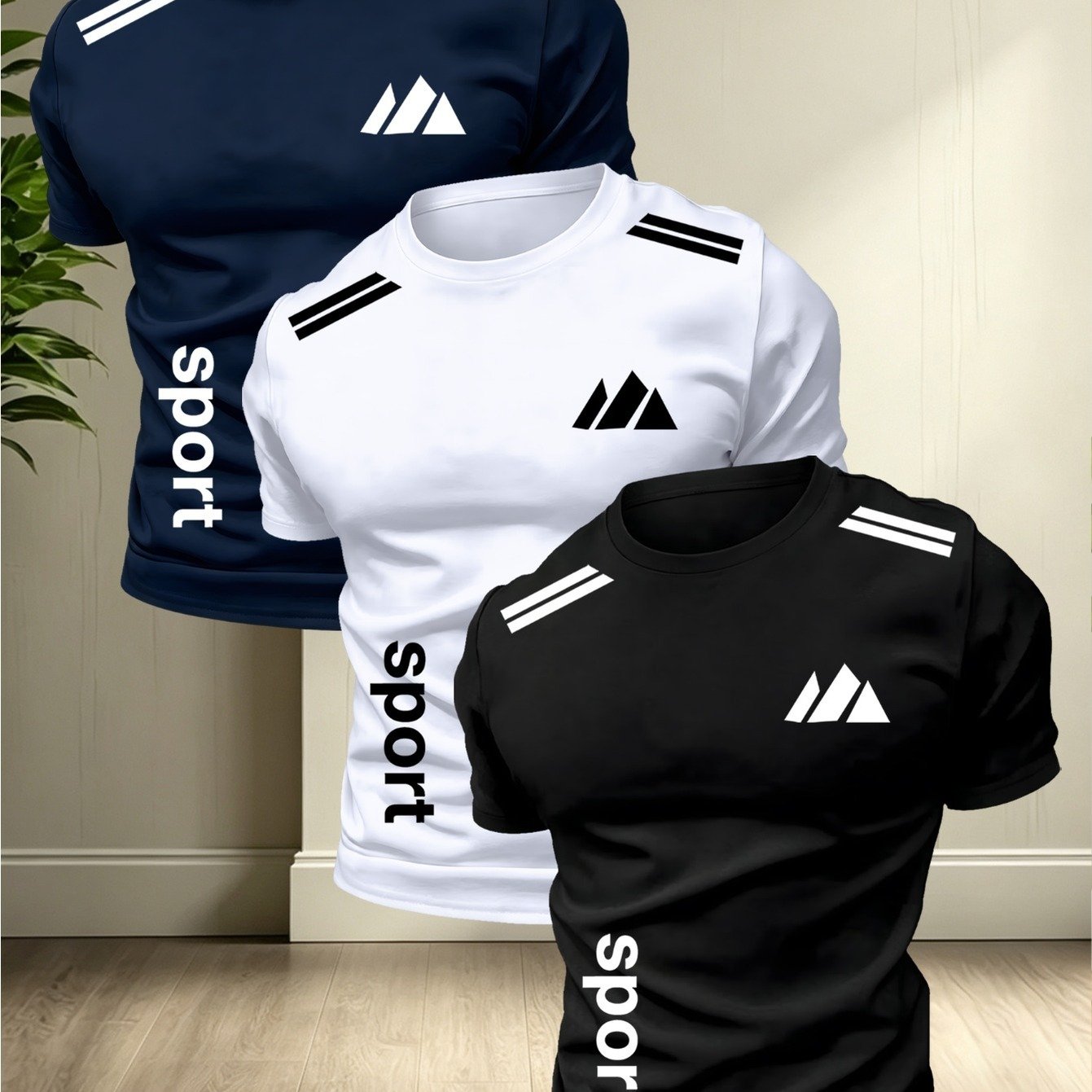 TEMU 3pcs Men's Athletic T-shirt Set, Fashion Casual Top, Breathable Running Training Shirt, Style
