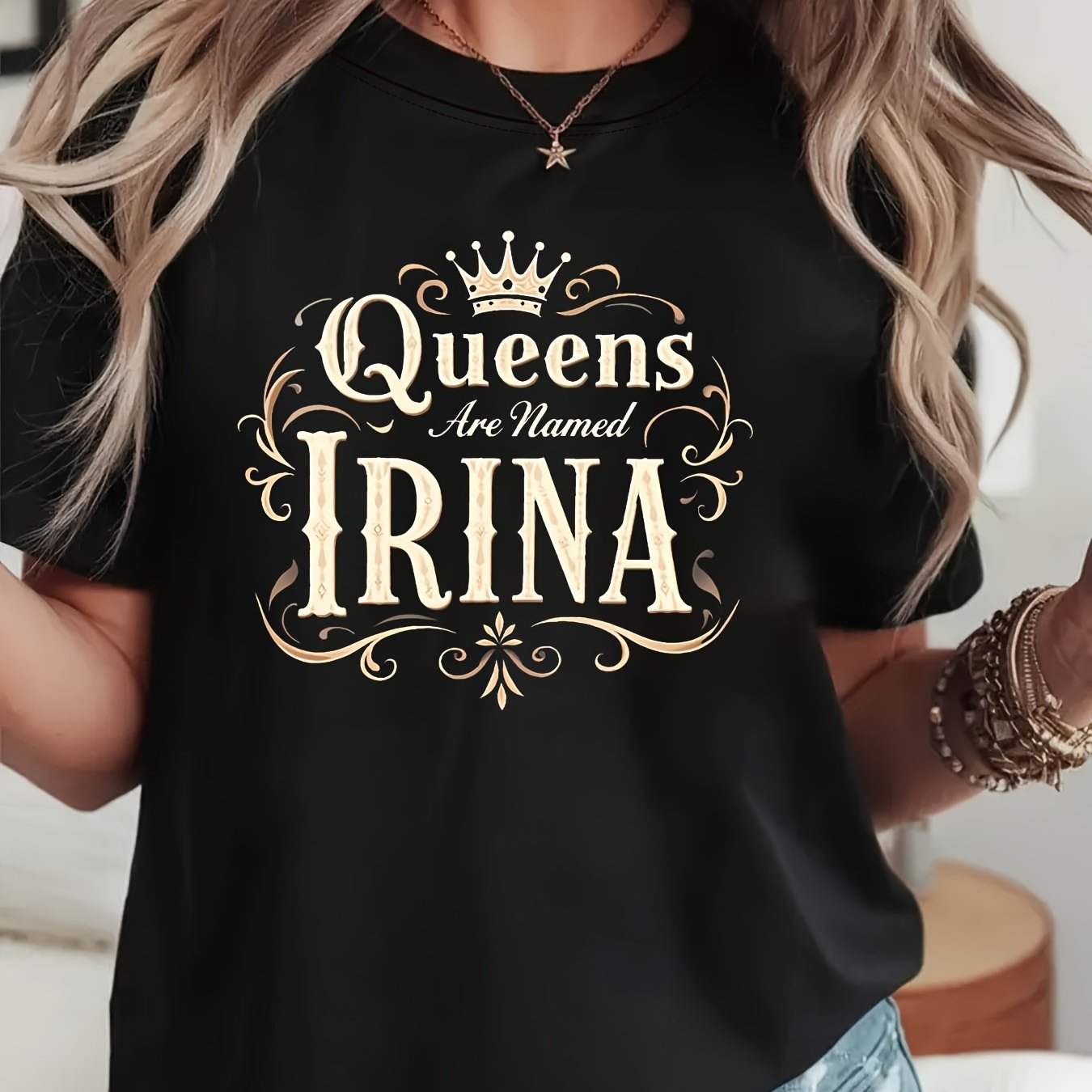 TEMU Queens Are Graphic Print Women's T-shirt, Short Sleeve Crew Neck Casual Top For Summer & Spring, Women's Clothing