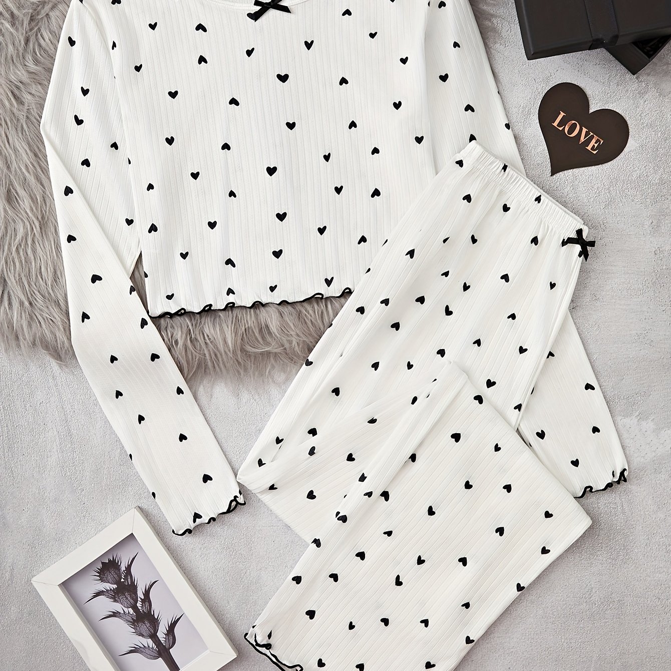 Women's Long Sleeve Long Pants Heart Print Pajamas