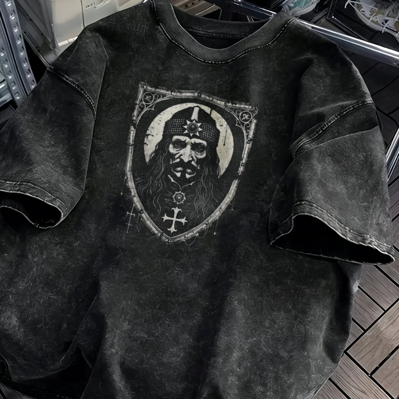 New 230g Heavy Weight Washed Men's Shirt Men's & Unisex The Impaler Gothic Tshirt Vintage Draculainspired Prince Of Wallachia Horror Graphic Tee With Shield & Medieval Knight Costume Apparel For G