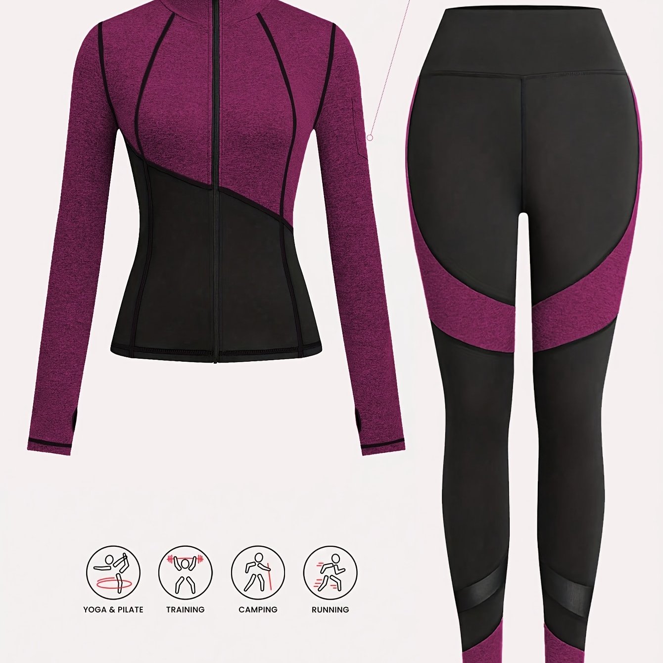 Image of Yoga Outfit Set, 2pcss Yoga Set, Jacket And Leggings 2pcss Fitness Wear, Athletic Wear, Yoga Fitness Athletic Set