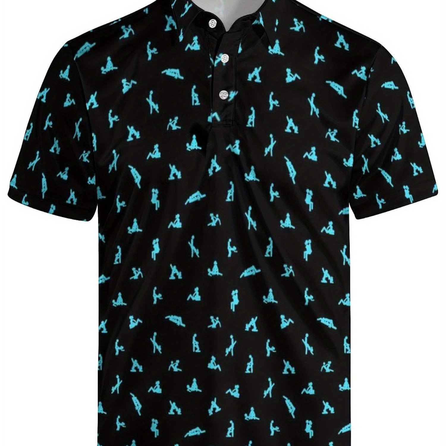 TEMU Men's -body Printed Shirt- Quick-dry Short-sleeve Hawaiian Style Sports Set, Designed With Heat Transfer Humorous Patterns, Suitable Casual And