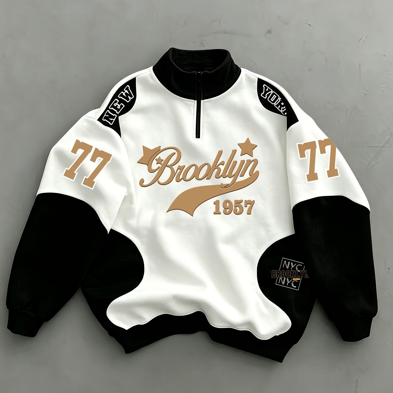 Image of Print Design Texture Free New Arrival Men's Zip Up Sweatshirt Brooklyn Vintage Number Printed Pattern Comfortable Breathable Integrated Fabric Design Threaded Visual Effect Ideal Gift For Men