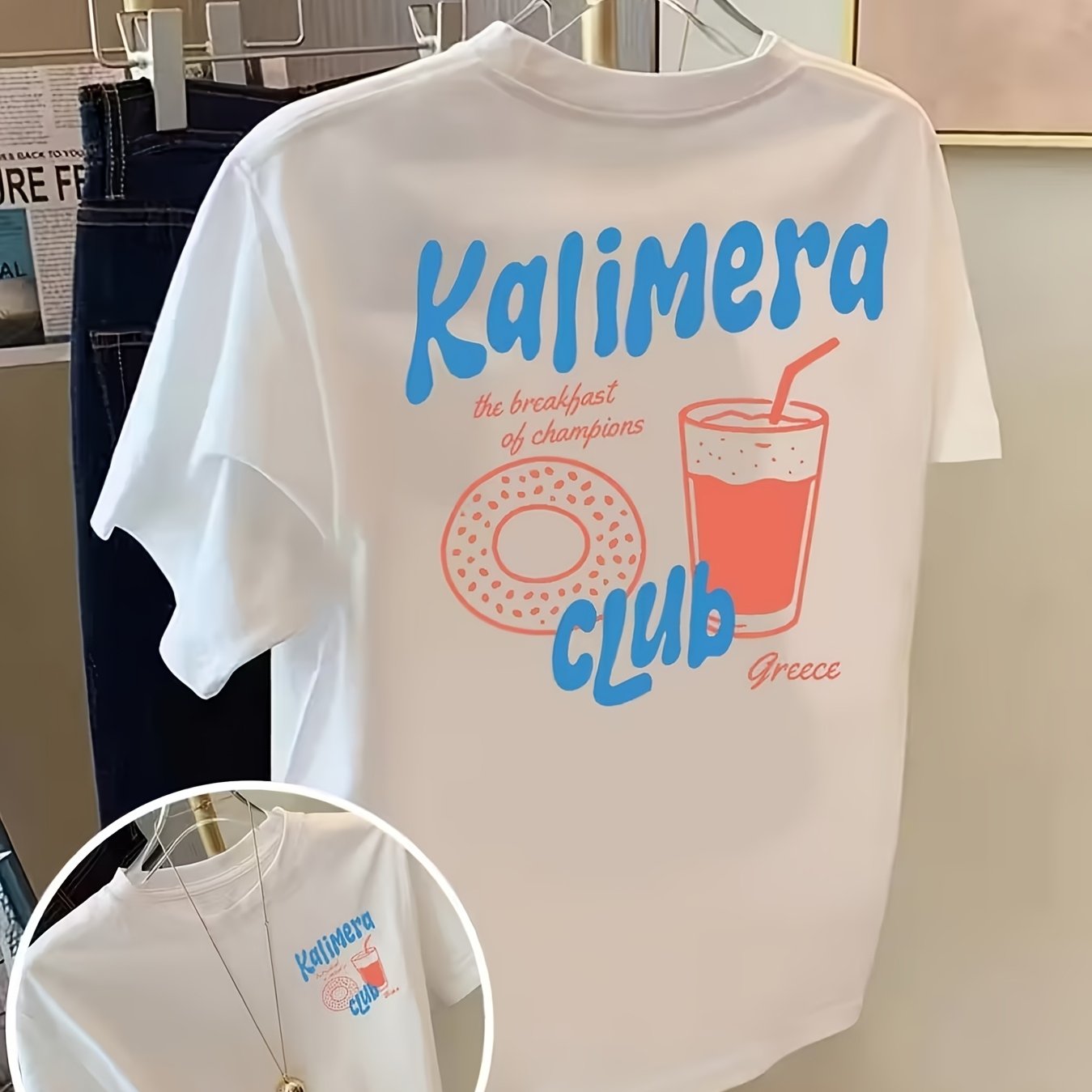 TEMU 2d Printed T-shirt: Not Denim, Not Pearls, Not Suits   Kalimera Club Donuts And Iced Drinks, Women's T-shirt