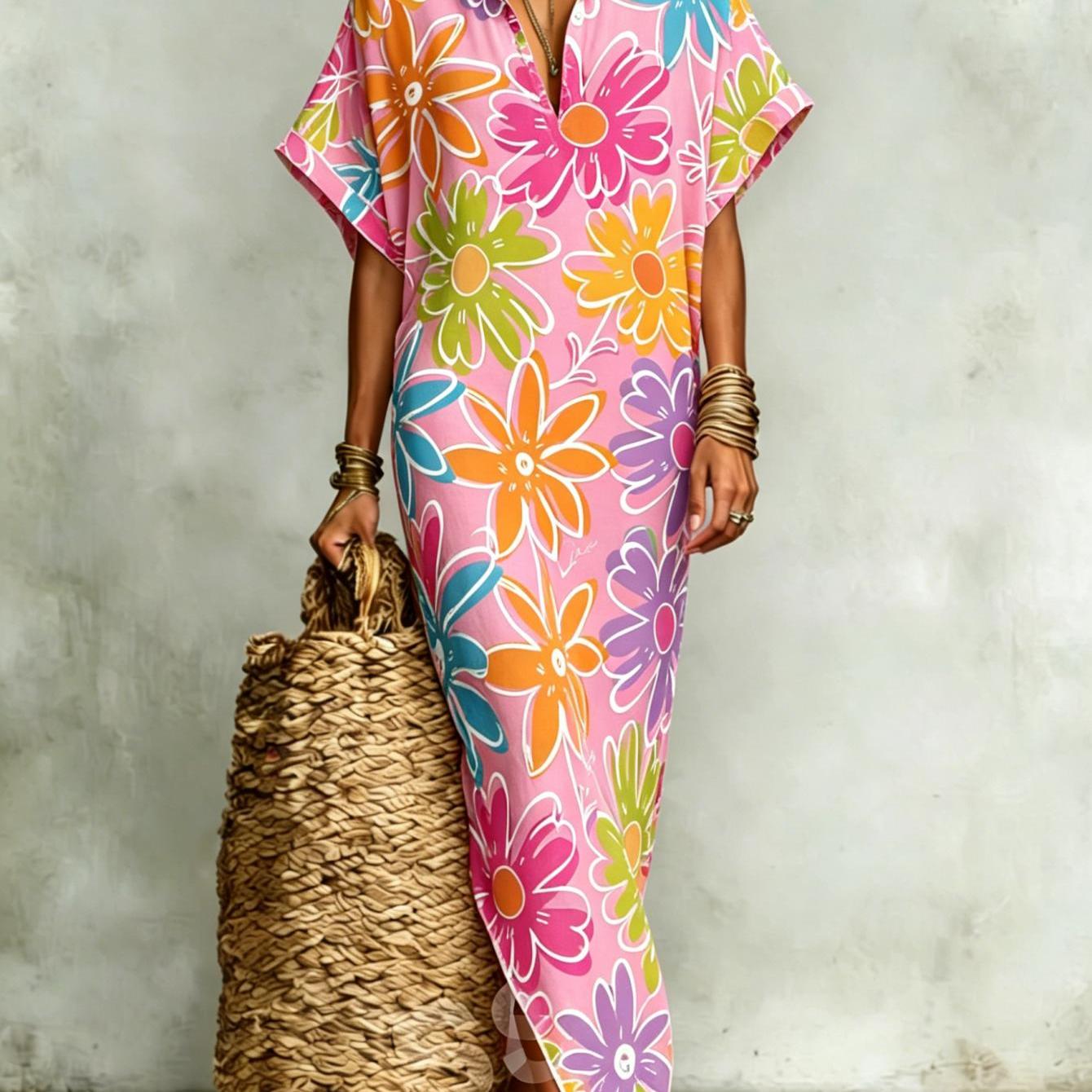 Image of New Arrival Women's Summer Dress, Floral Print, Elegant And Sophisticated, Made Of, Machine Washable, Perfect For Summer Vacations And Everyday Wear, 2d Flat Print