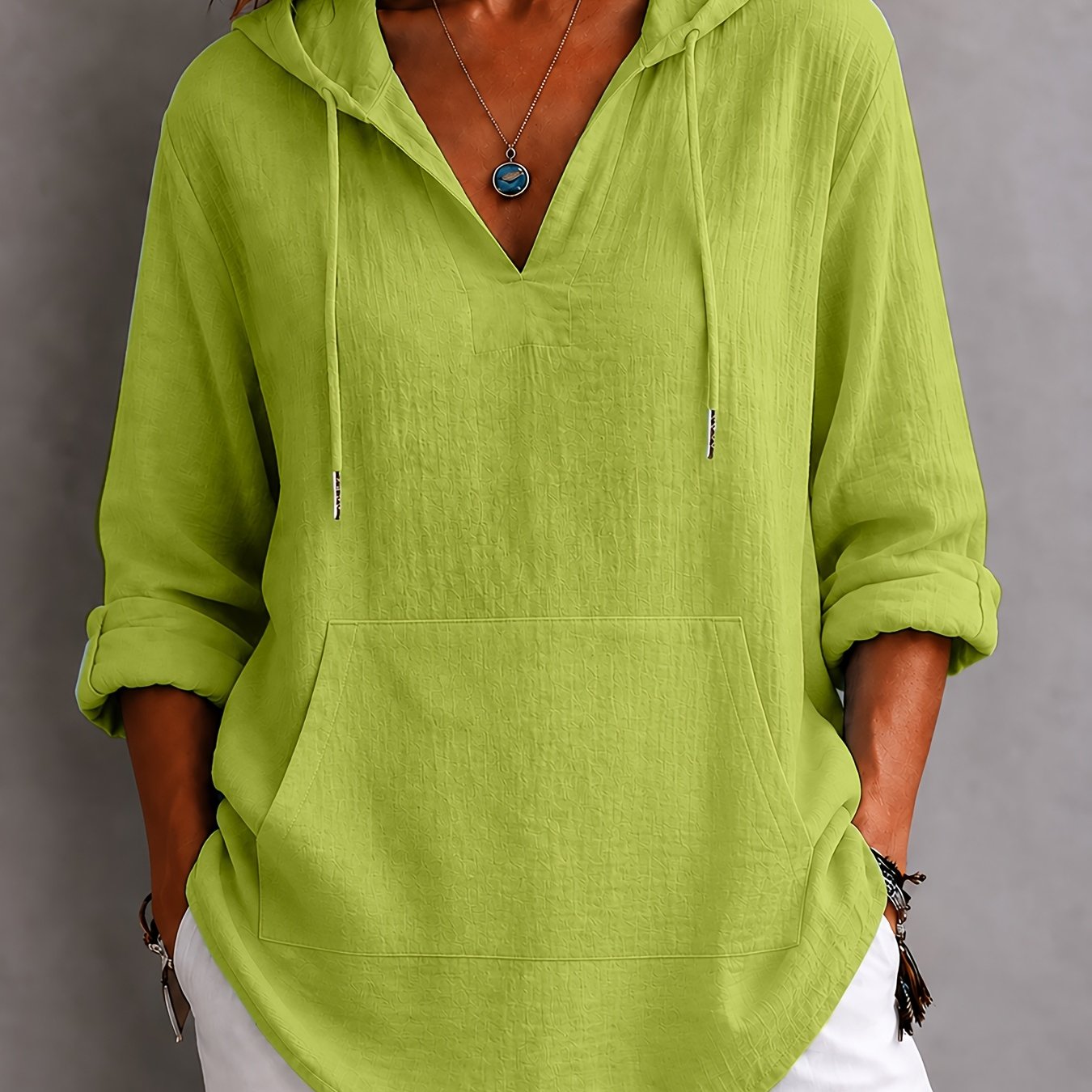 TEMU Disponible en Múltiples Colores, Camiseta de Mujer con Capucha y Bolsillo, Estilo Taxi, Larga, Combinable