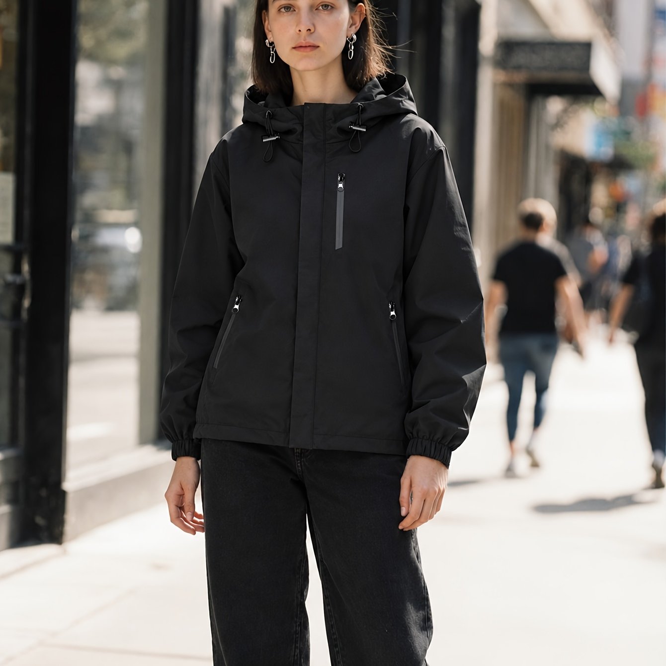 TEMU Women's Spring/autumn Casual Outdoor Loose Lightweight Zip-up Hooded Jacket