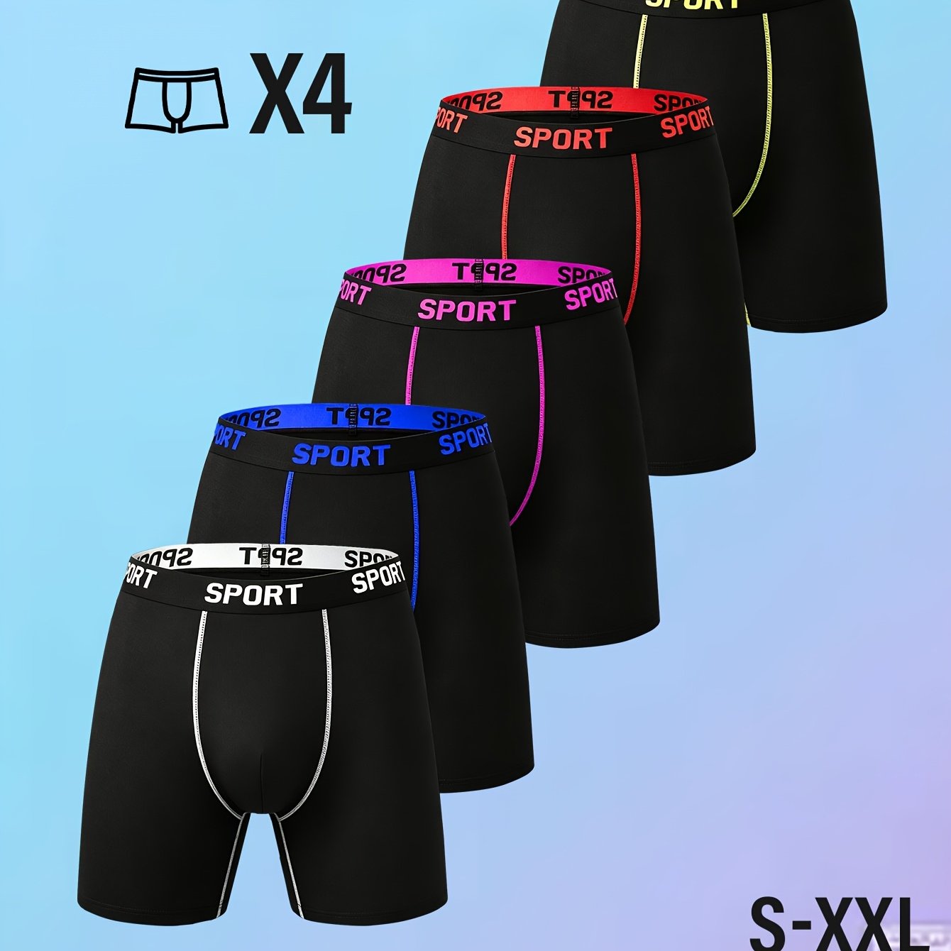 TEMU Random 4pcs Sports Long Cycling Underwear, Men's Sports Underwear, With Extended Legs That Are Not Easily Rolled Up, Fabric Elasticity,