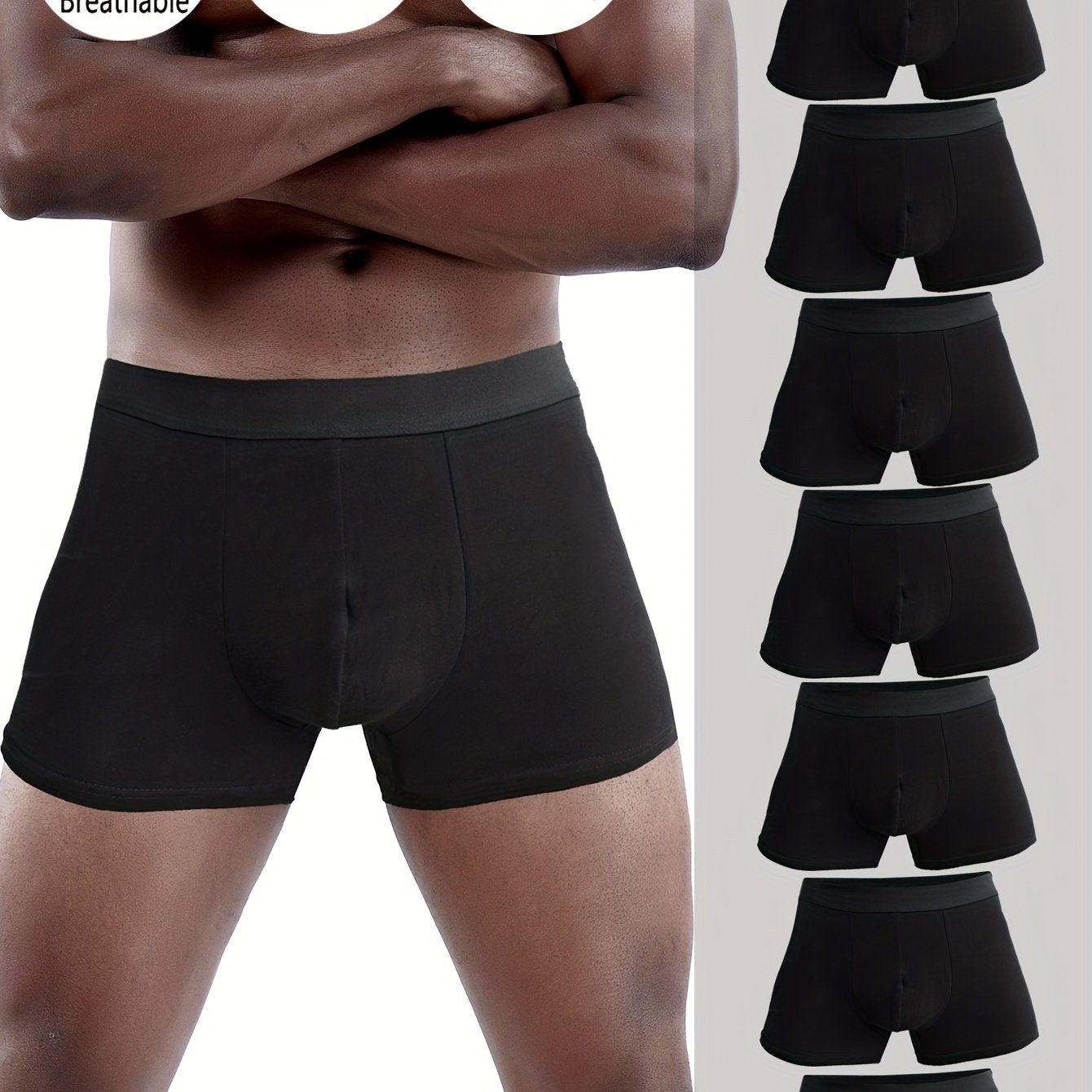 Image of 7pcs Black Cotton Men's Underpants Solid Color Underwear For Man Boxers Sexy Mens Panties Breathable Boxer Briefs Men Fashion Trunks Shorts