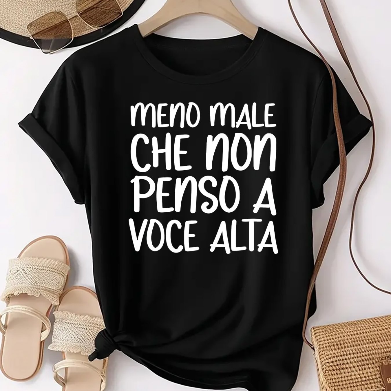 TEMU The Print Content Is " Che Non Penso A Voce ". Personalized Pattern Everyday Round Neck Short-sleeved Fashion Sports T-shirt Women's Comfortable